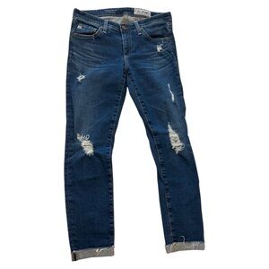 Ag Adriano Goldschmied Distressed Dark Blue Skinny Jeans- The Stilt Roll-Up